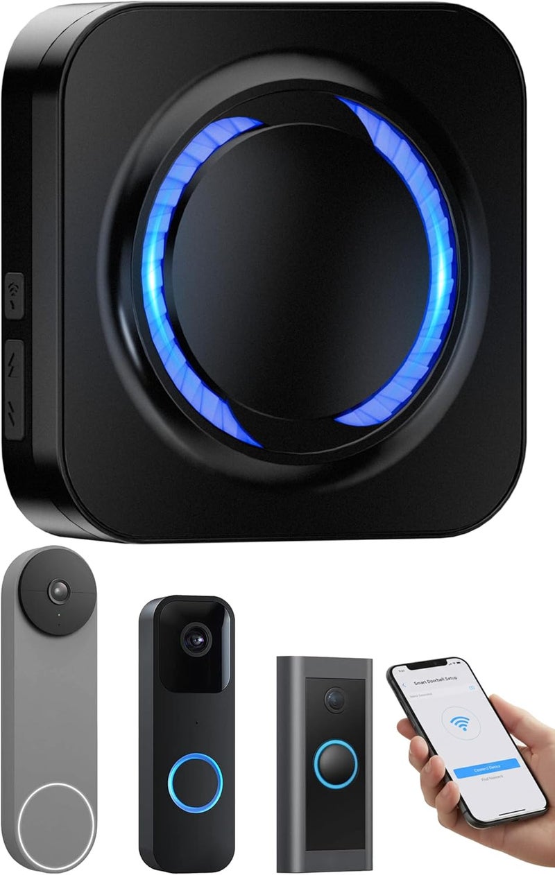 MISDUOCOCO Wi-Fi Wireless Doorbell Chime Extender for Ring, Blink, Google Nest Video Doorbells, Compatible with Alexa, Wire-Free Setup, Connect via App, Adjustable Volume & LED Light, Black - Image 1
